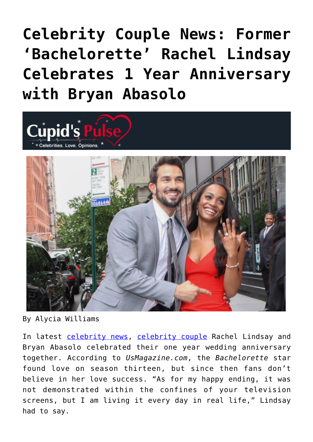 Rachel Lindsay Celebrates 1 Year Anniversary with Bryan Abasolo