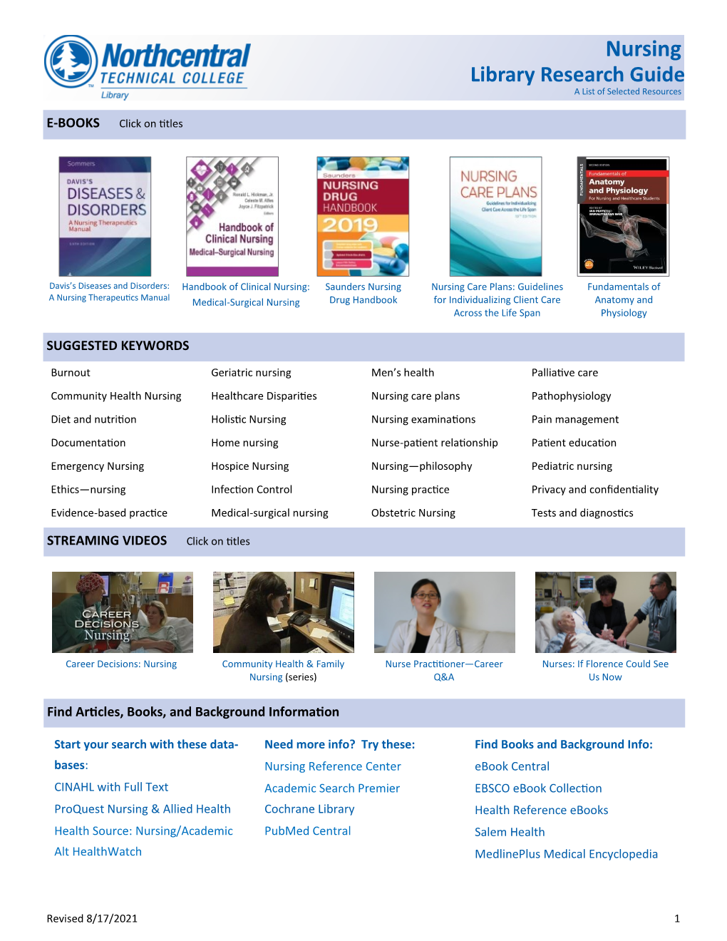 Nursing Library Research Guide a List of Selected Resources