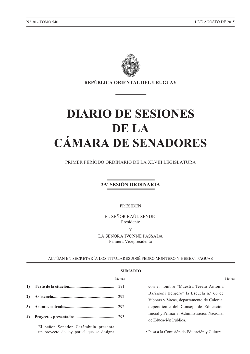 Diario De Sesiones De La Cámara De Senadores