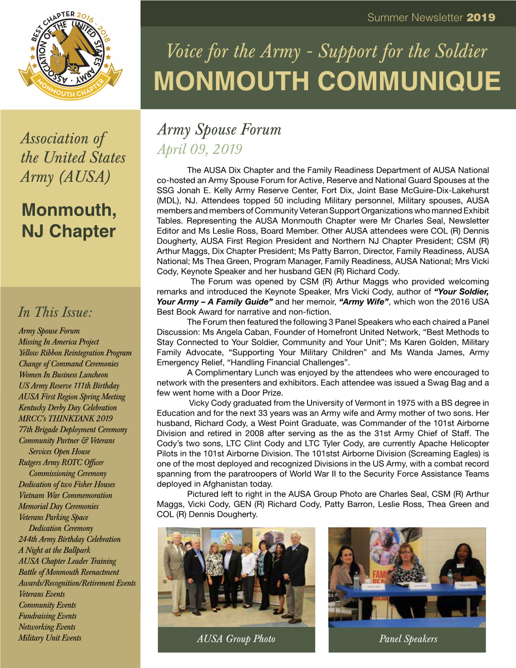 Summer Newsletter 2019 C 2 T 0 S 1 E 8 B Voice for the Army - Support for the Soldier