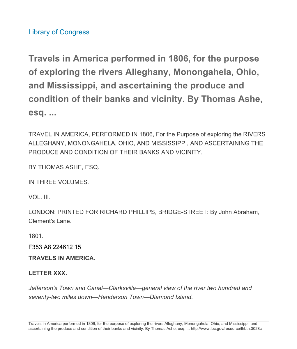 Travels in America Performed in 1806, for the Purpose of Exploring