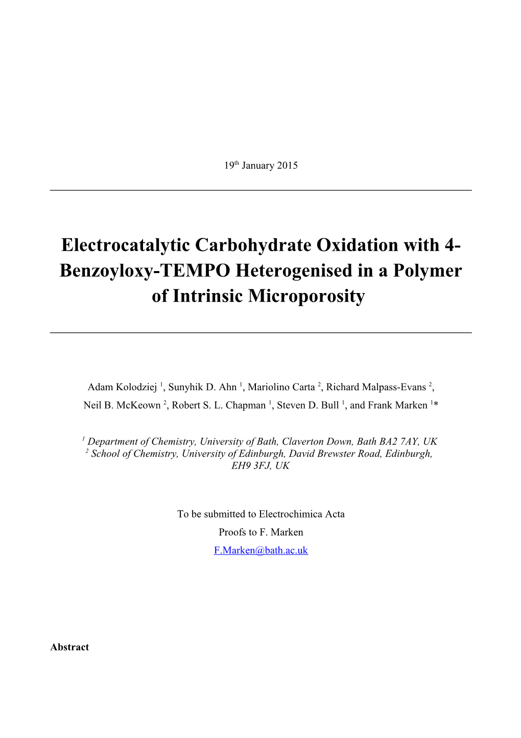 Electrocatalytic Carbohydrate Oxidation with 4-Benzoyloxy-TEMPO Heterogenised in a Polymer
