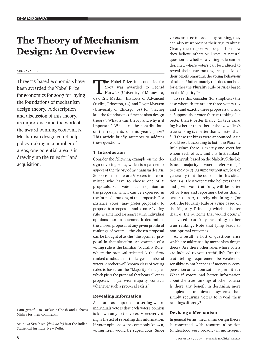 The Theory of Mechanism Design: an Overview