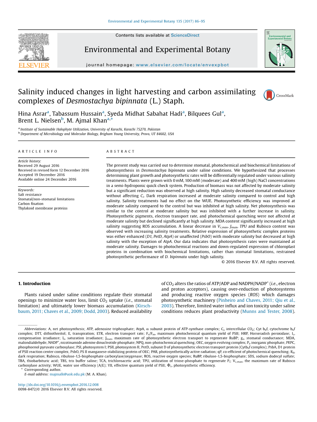 Salinity Induced Changes in Light Harvesting and Carbon Assimilating