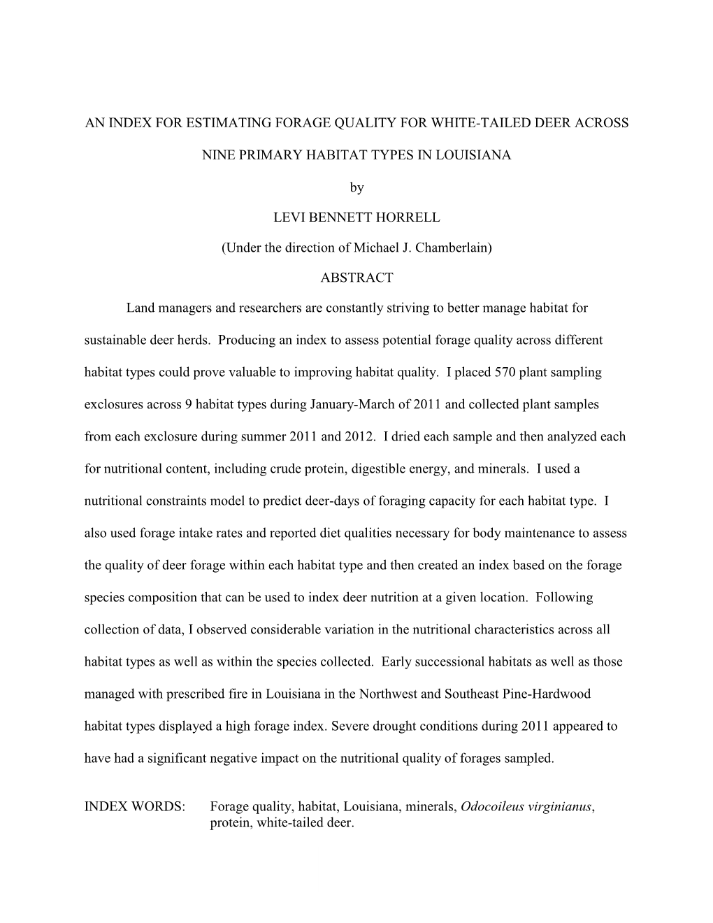 An Index for Estimating Forage Quality for White-Tailed Deer Across