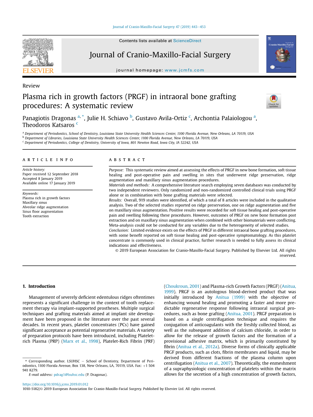 Plasma Rich in Growth Factors (PRGF) in Intraoral Bone Grafting Procedures: a Systematic Review