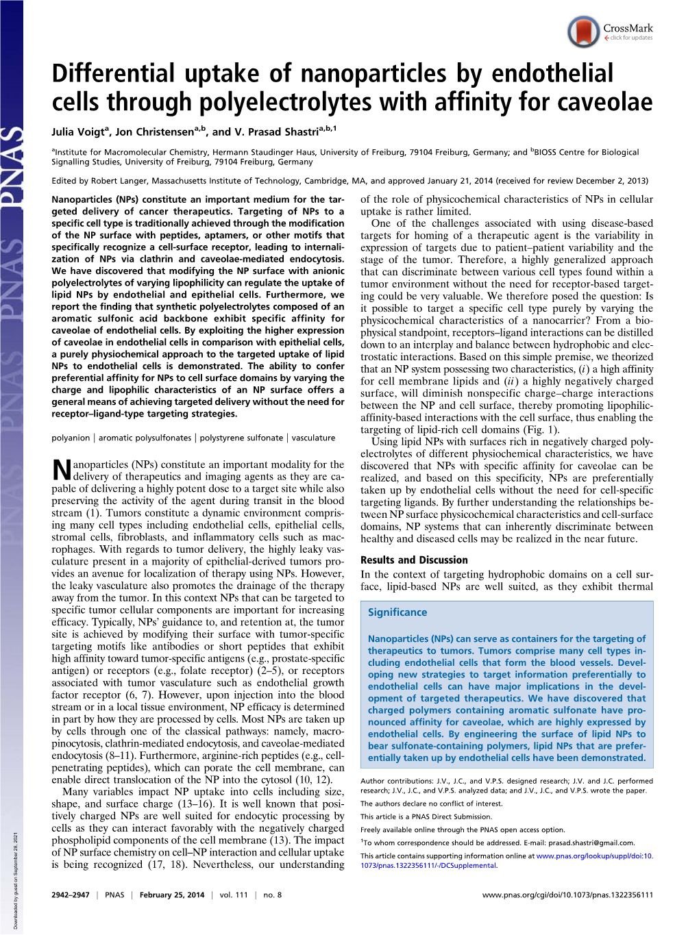 Differential Uptake of Nanoparticles by Endothelial Cells Through Polyelectrolytes with Affinity for Caveolae