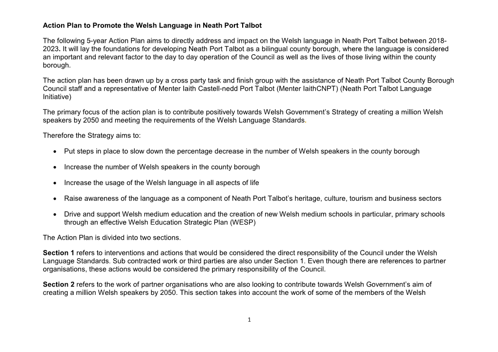 Action Plan to Promote the Welsh Language in Neath Port Talbot The