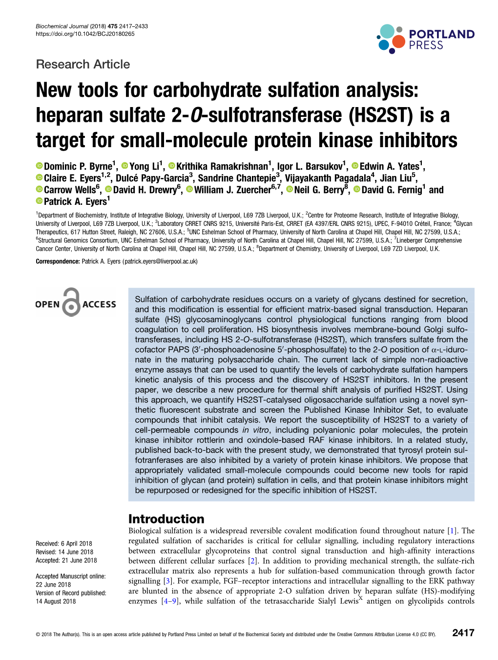Heparan Sulfate 2-O-Sulfotransferase (HS2ST) Is a Target for Small-Molecule Protein Kinase Inhibitors