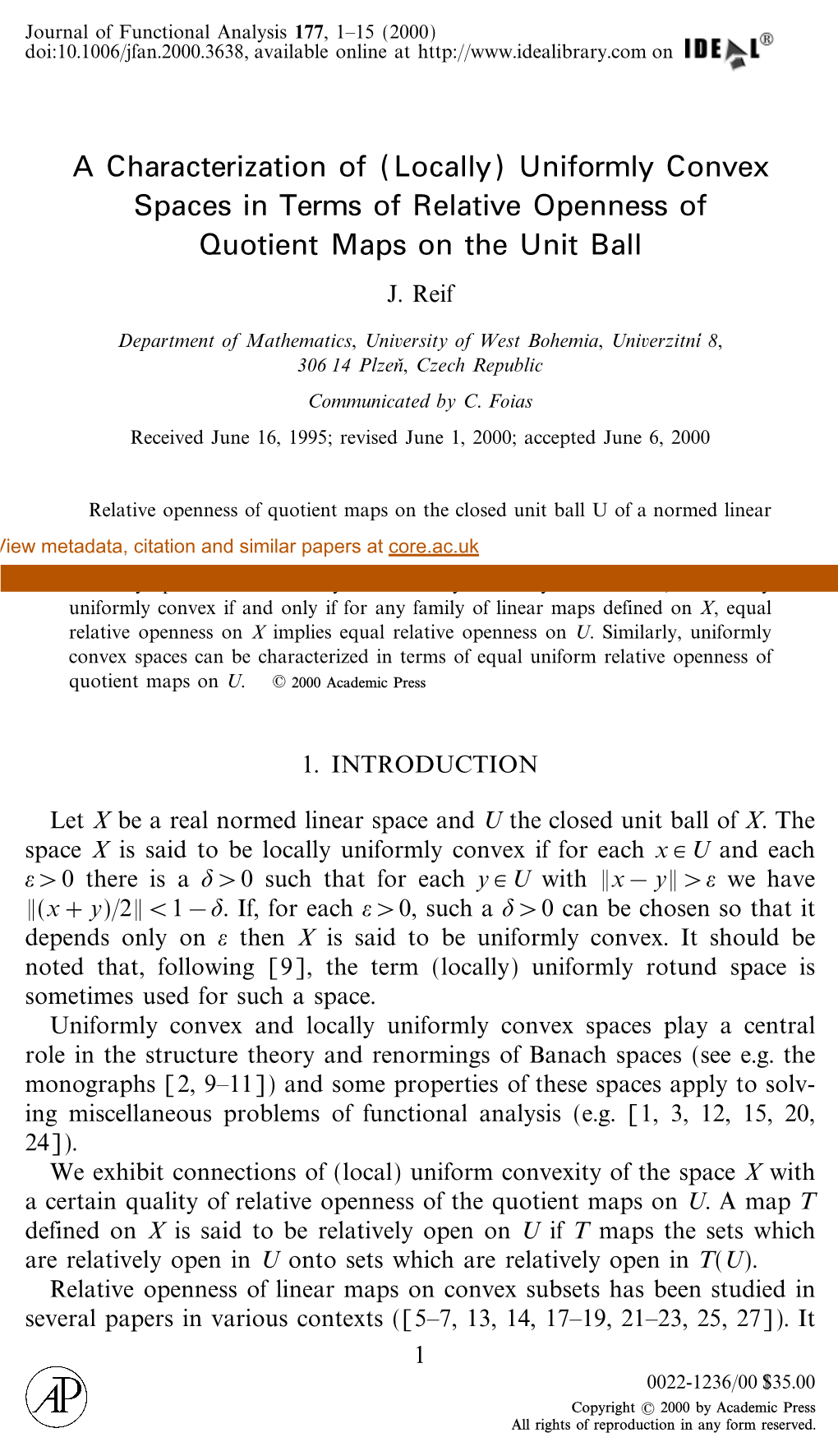 Uniformly Convex Spaces in Terms of Relative Openness of Quotient Maps on the Unit Ball J