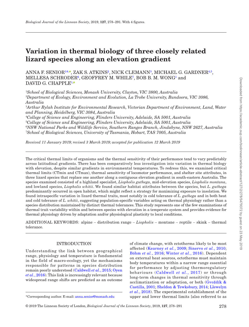 Variation in Thermal Biology of Three Closely Related Lizard Species Along an Elevation Gradient