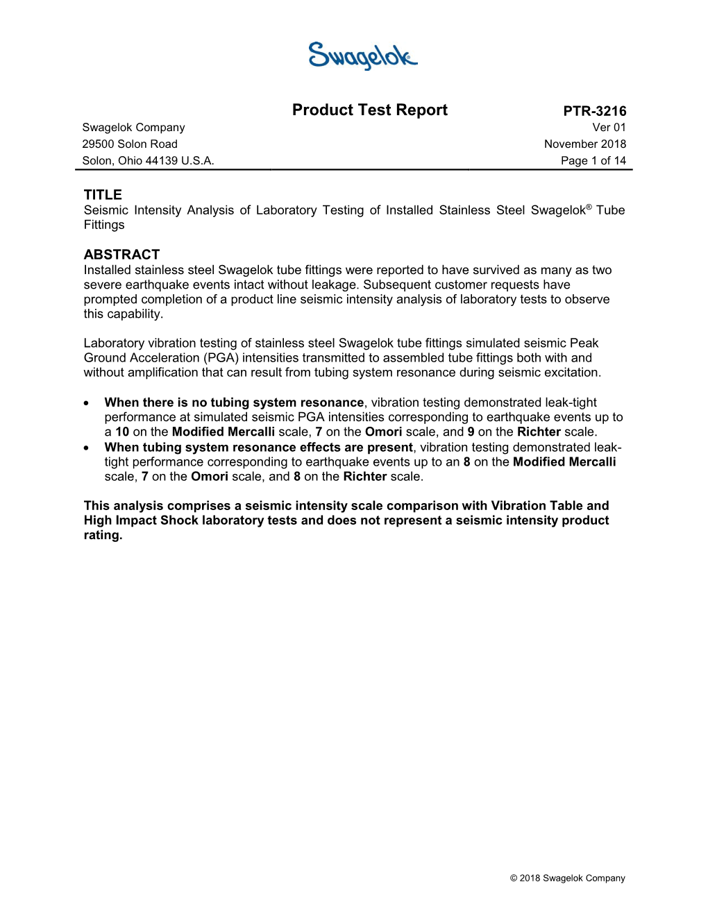 PTR-3216 Seismic Intensity Analysis of Laboratory Testing Of