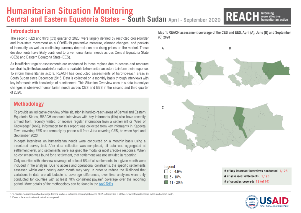 Humanitarian Situation Monitoring Central and Eastern Equatoria States - South Sudan April - September 2020
