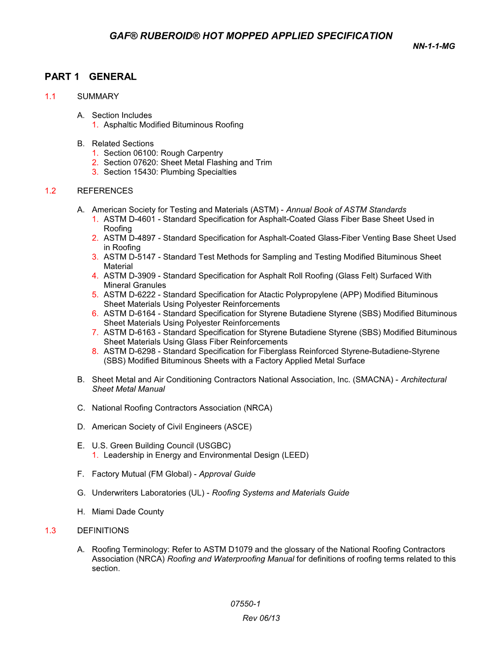 Gaf Ruberoid Hot Mopped Applied Specification