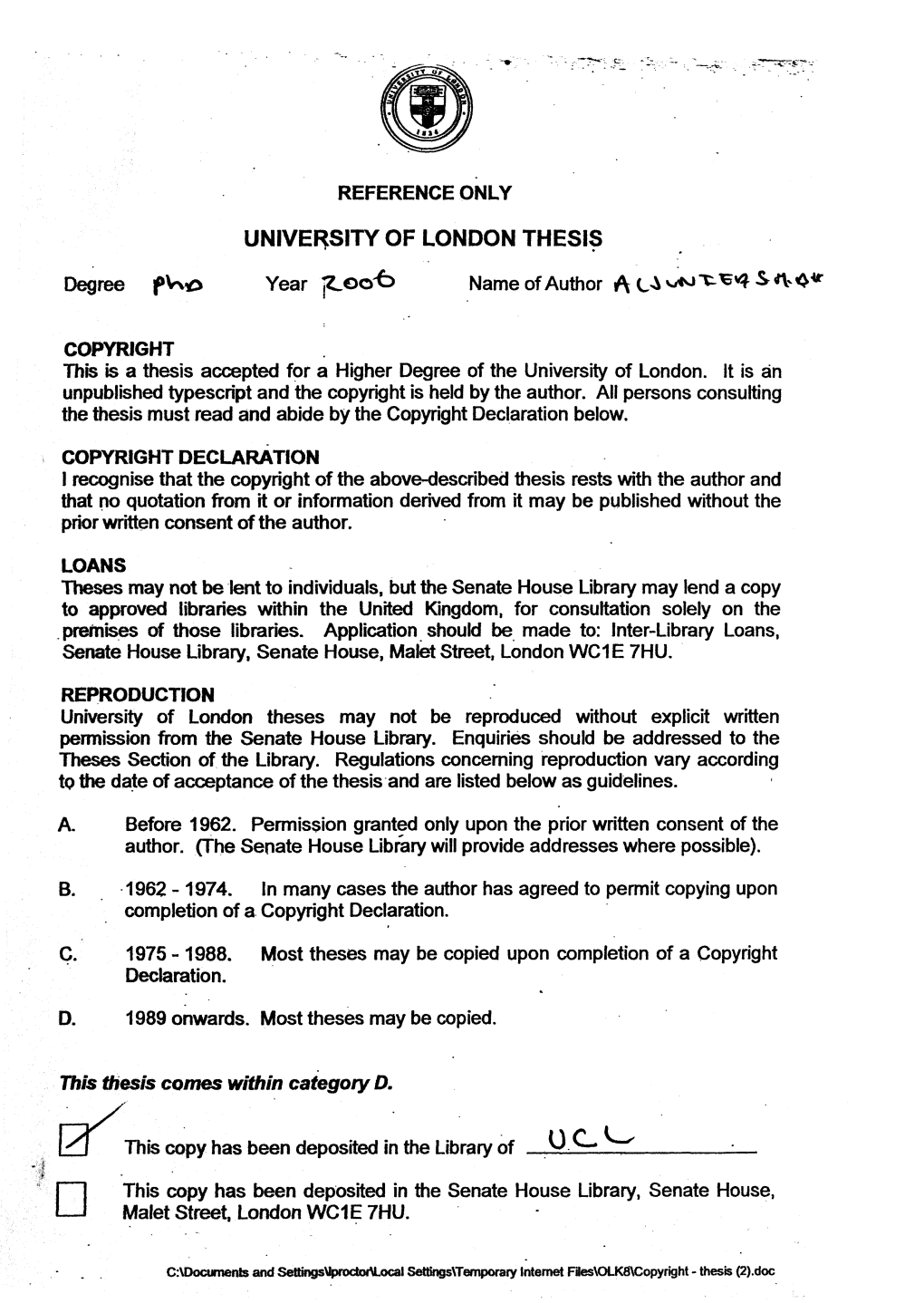 University of London Thesis