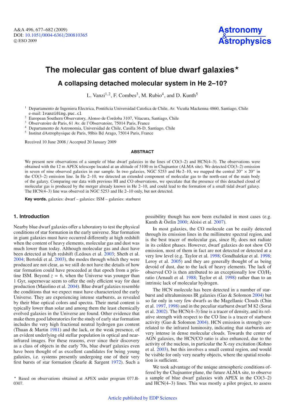 The Molecular Gas Content of Blue Dwarf Galaxies a Collapsing Detached Molecular System in He 2–10?