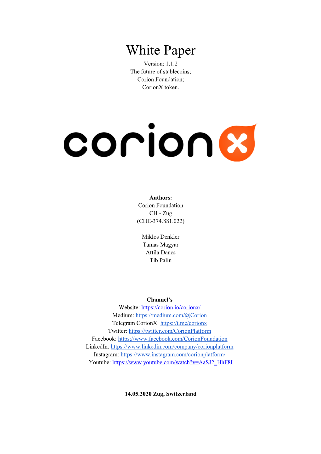 White Paper Version: 1.1.2 the Future of Stablecoins; Corion Foundation; Corionx Token