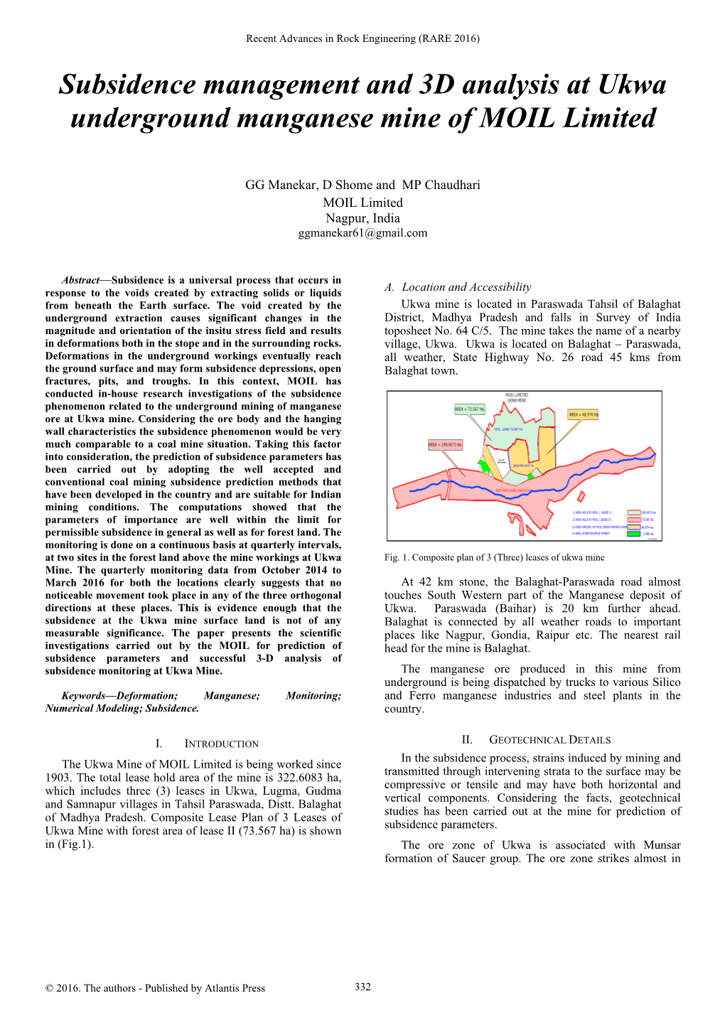 Subsidence Management and 3D Analysis at Ukwa Underground Manganese Mine of MOIL Limited