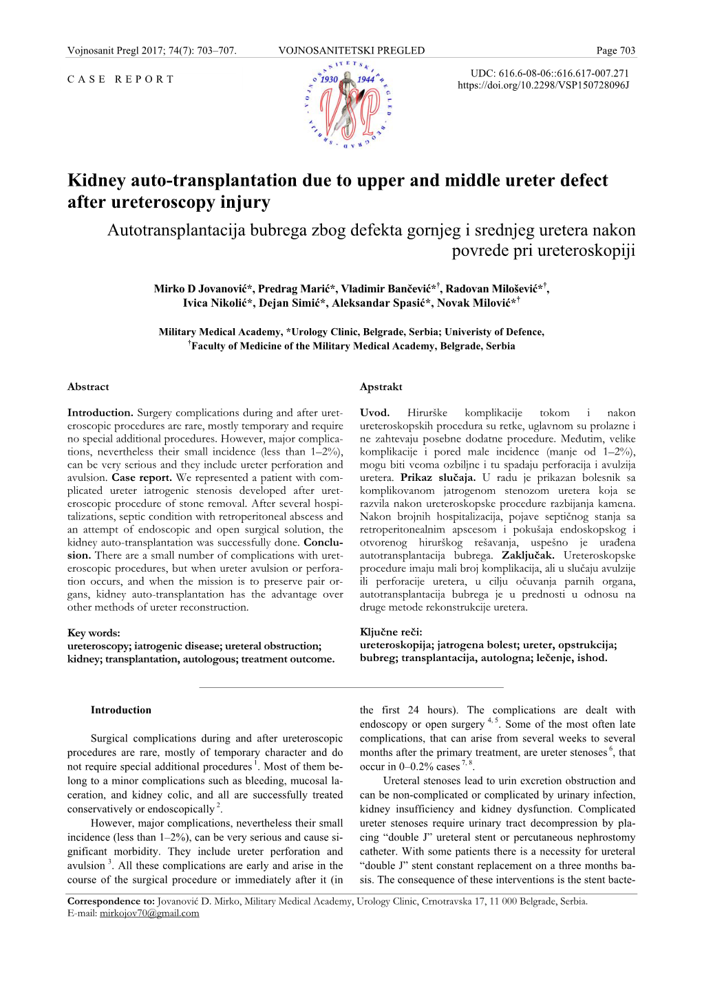 Kidney Auto-Transplantation Due to Upper and Middle Ureter Defect After