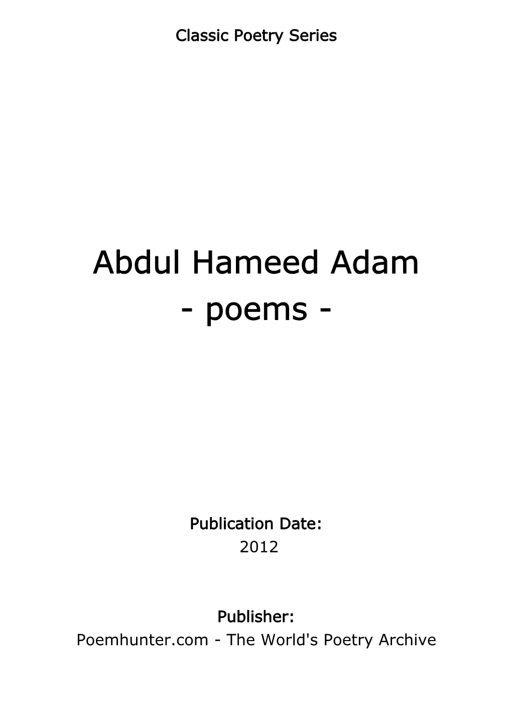 Abdul Hameed Adam - Poems