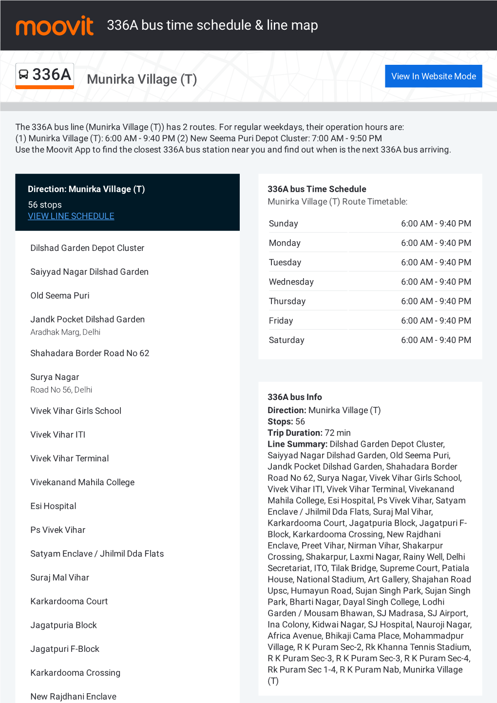 336A Bus Time Schedule & Line Route