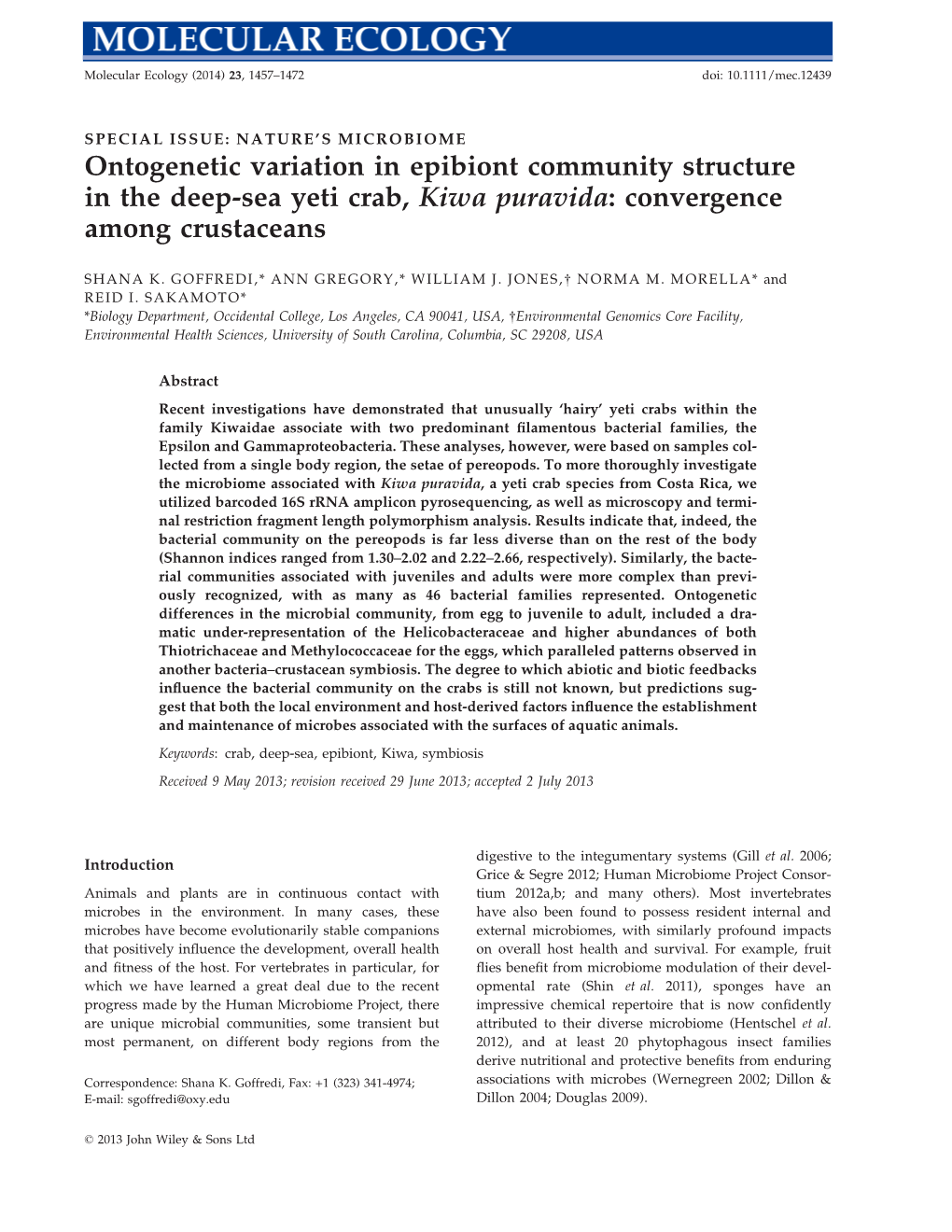 Ontogenetic Variation in Epibiont Community Structure in the Deep-Sea Yeti Crab, Kiwa Puravida: Convergence Among Crustaceans