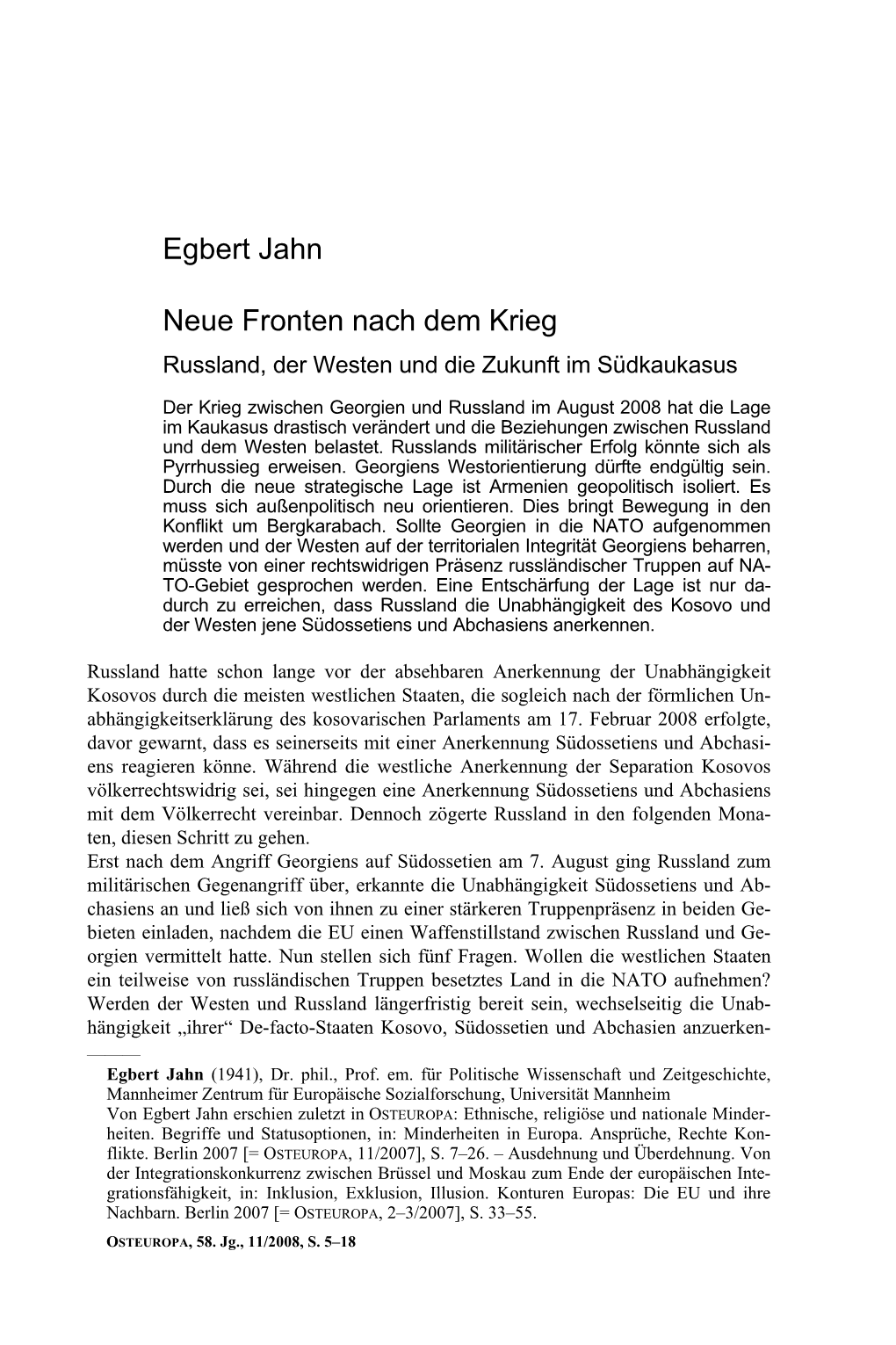 Egbert Jahn• Neue Fronten Nach Dem Krieg