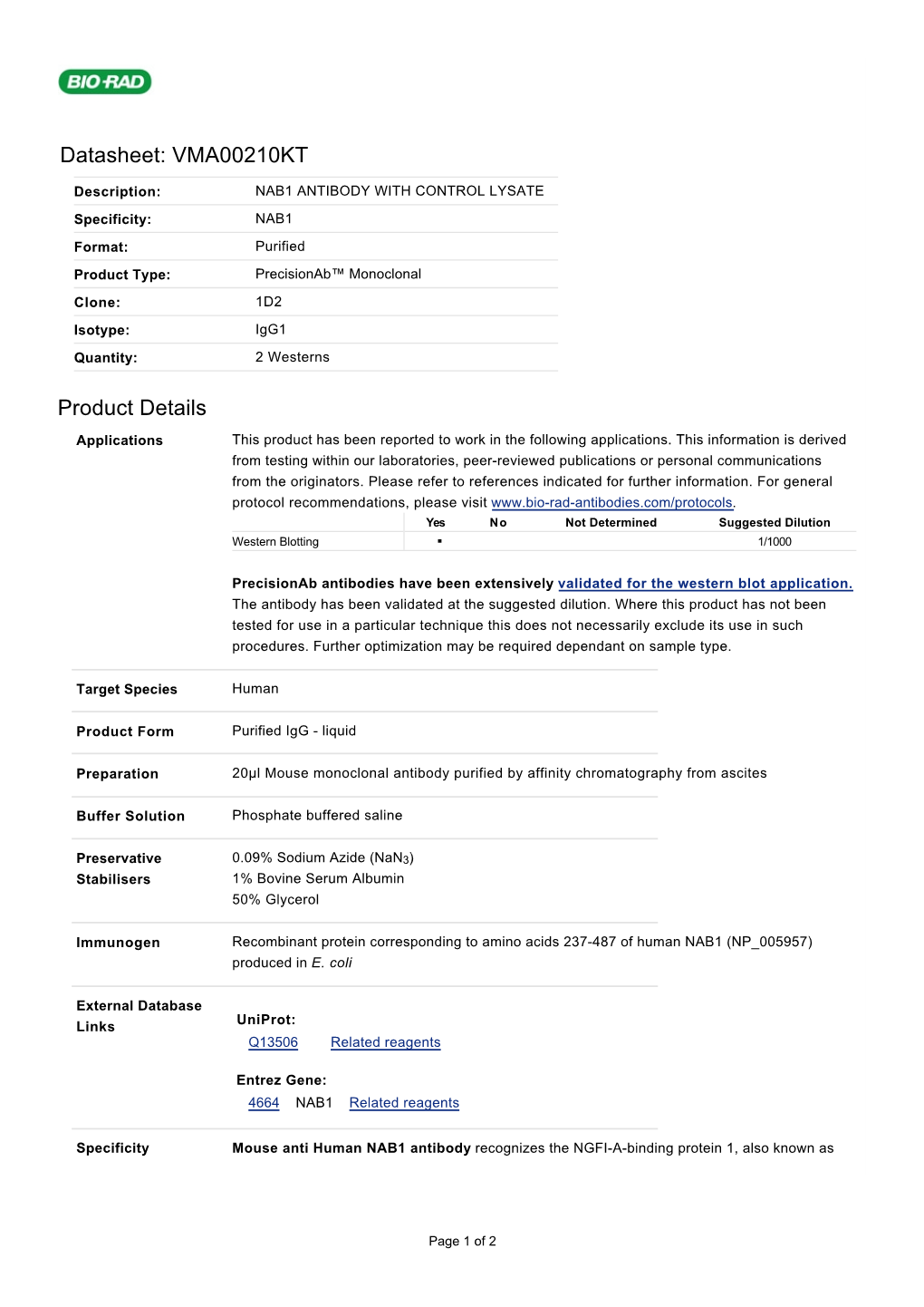 Datasheet: VMA00210KT Product Details