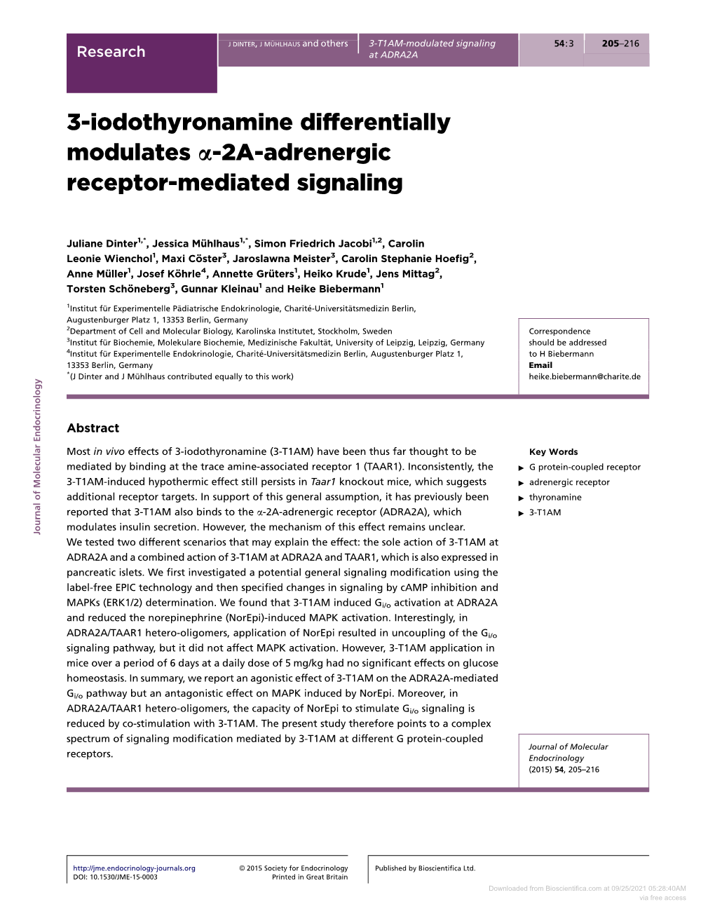 3-Iodothyronamine Differentially Modulates A-2A-Adrenergic Receptor-Mediated Signaling