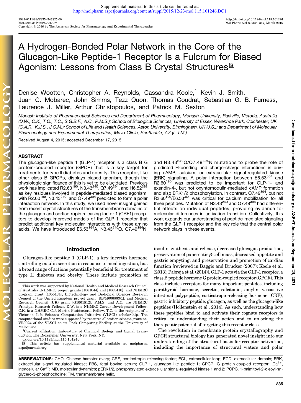 A Hydrogen-Bonded Polar Network in the Core of the Glucagon-Like Peptide-1 Receptor Is a Fulcrum for Biased Agonism: Lessons from Class B Crystal Structures S