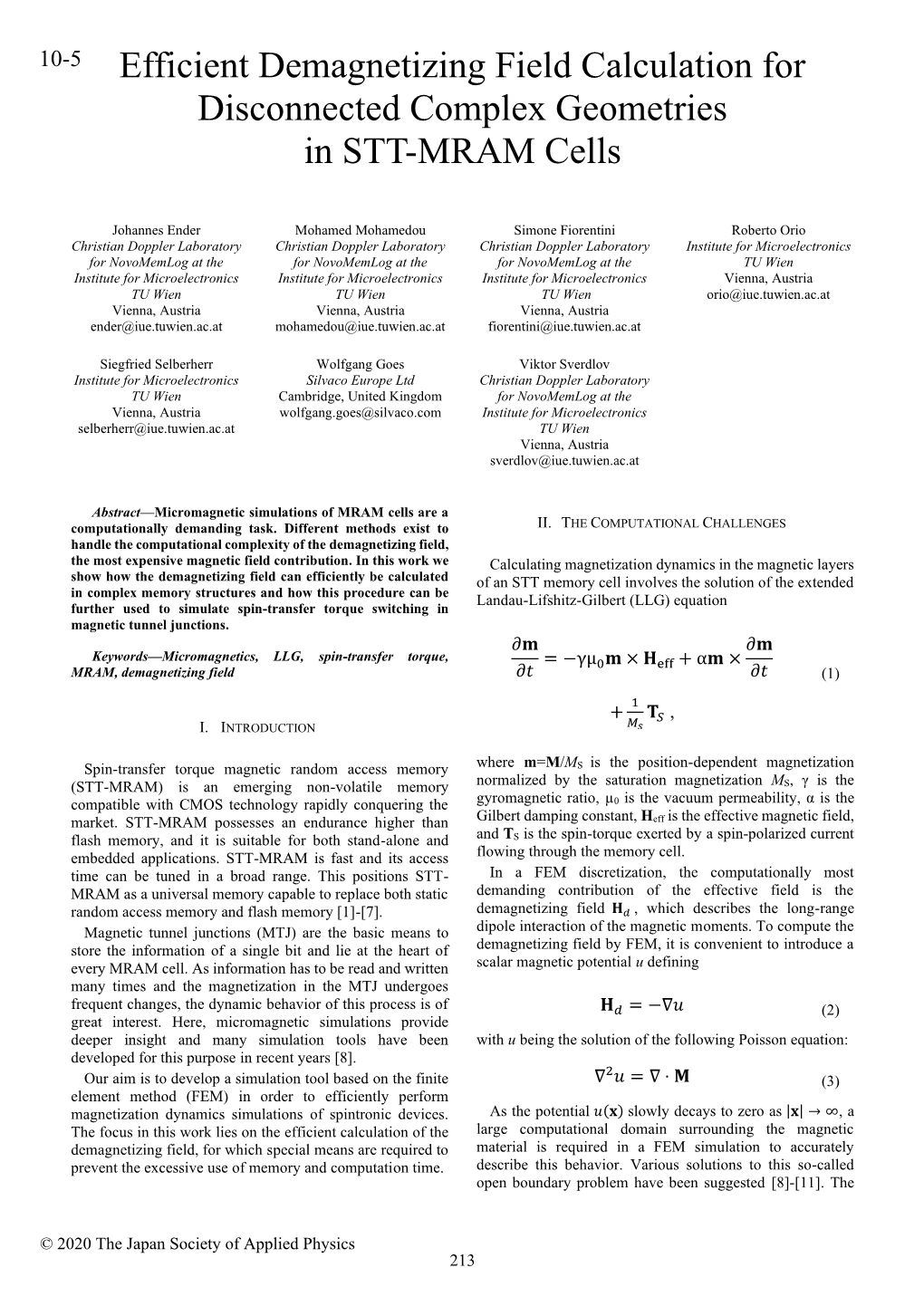 Efficient Demagnetizing Field Calculation for Disconnected Complex Geometries in STT-MRAM Cells