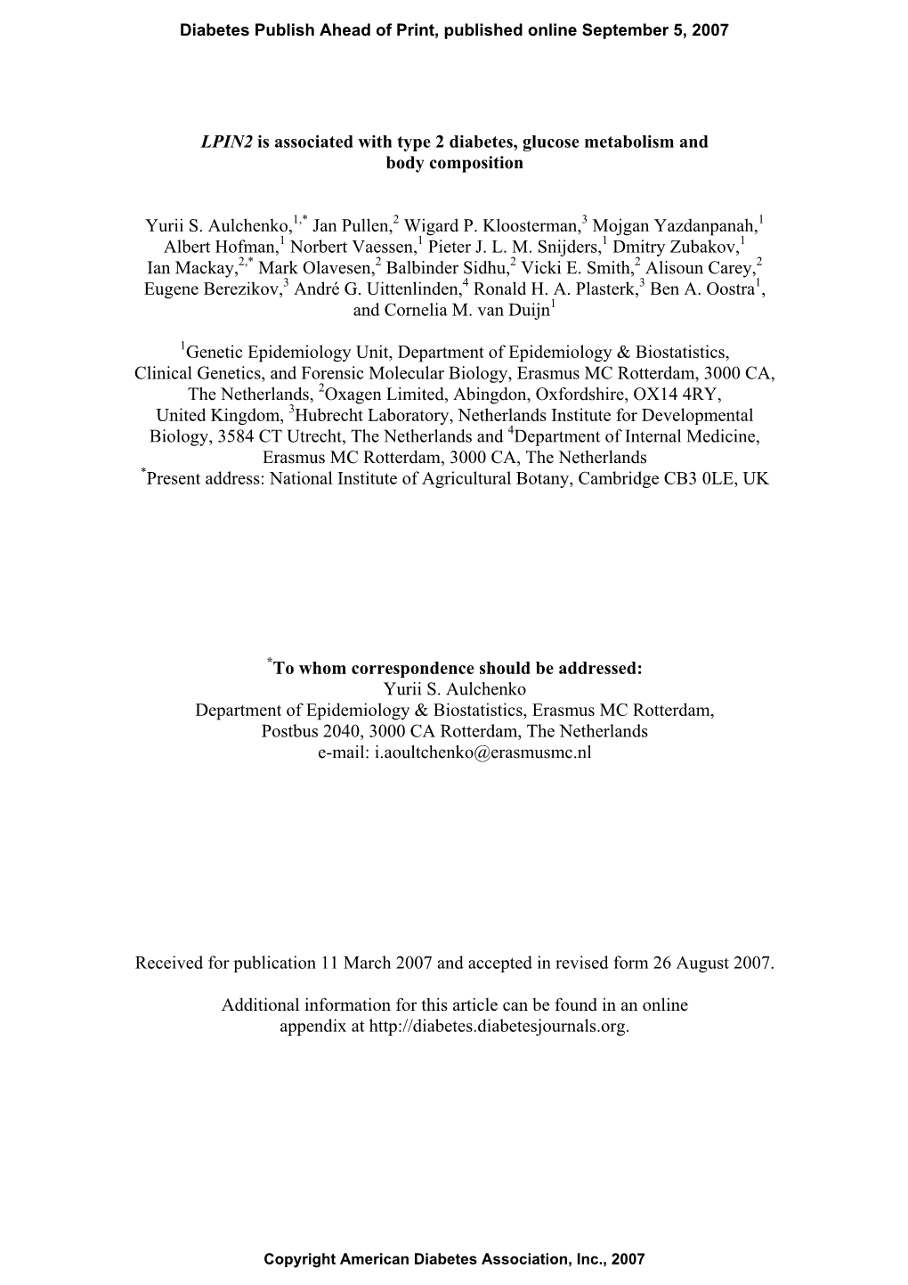 LPIN2 Is Associated with Type 2 Diabetes, Glucose Metabolism and Body Composition