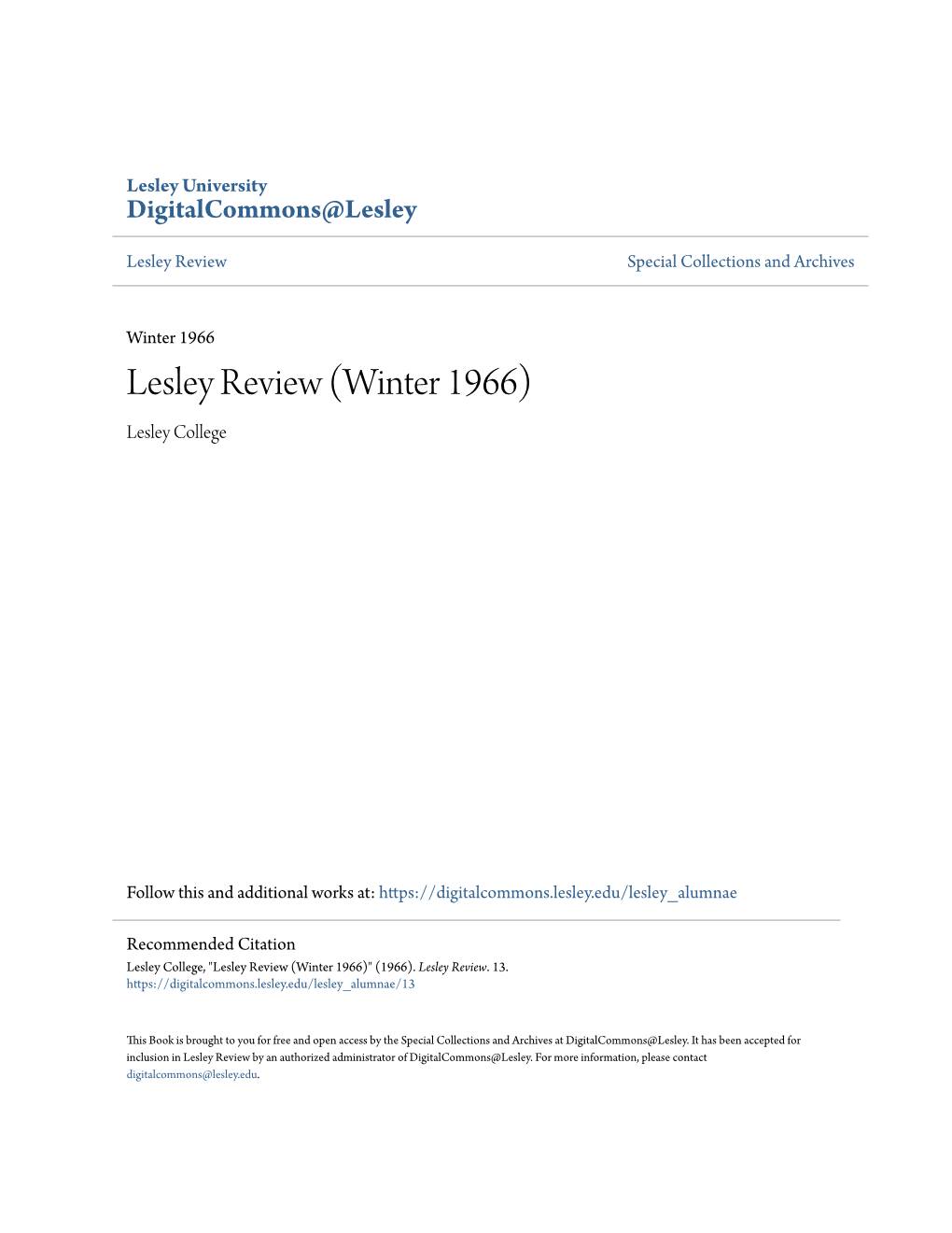 Lesley Review Special Collections and Archives