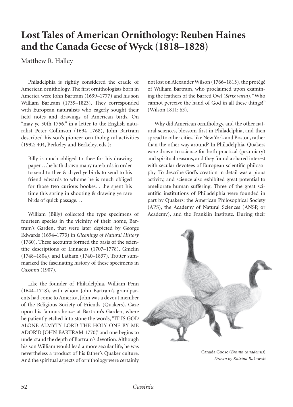 Reuben Haines and the Canada Geese of Wyck (1818–1828) Matthew R