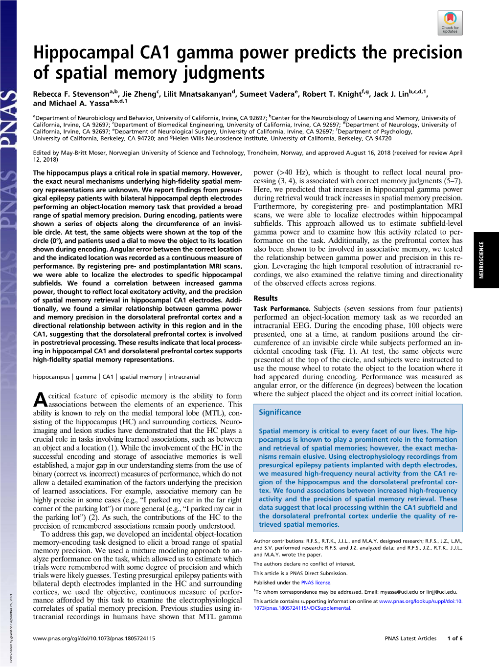 Hippocampal CA1 Gamma Power Predicts the Precision of Spatial Memory Judgments