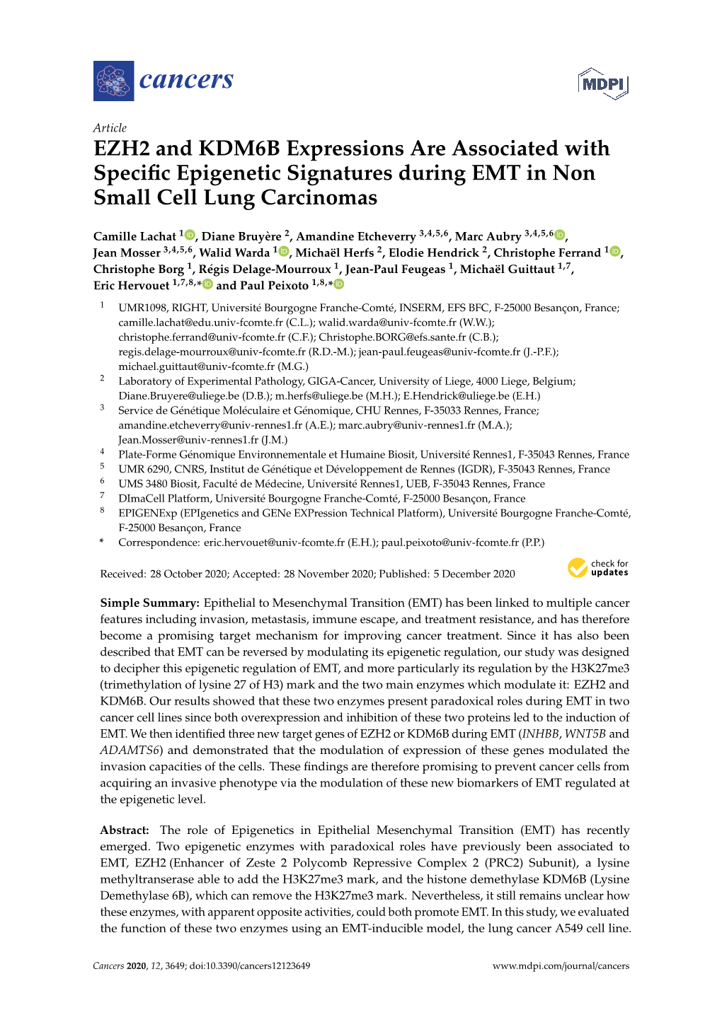 EZH2 and KDM6B Expressions Are Associated with Specific Epigenetic