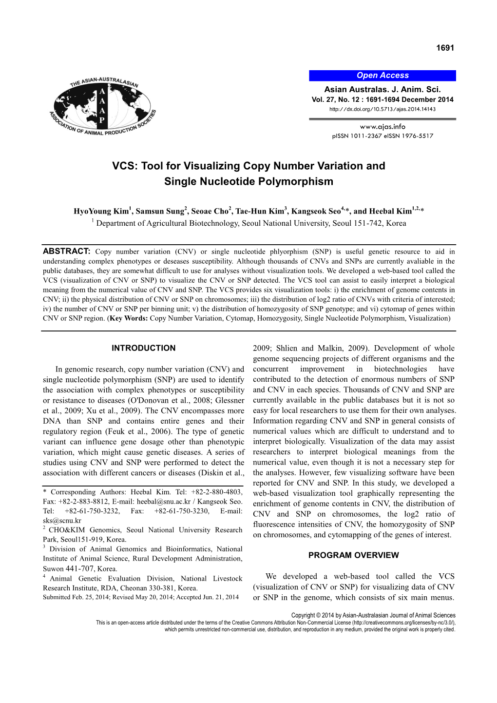 VCS: Tool for Visualizing Copy Number Variation and Single Nucleotide Polymorphism