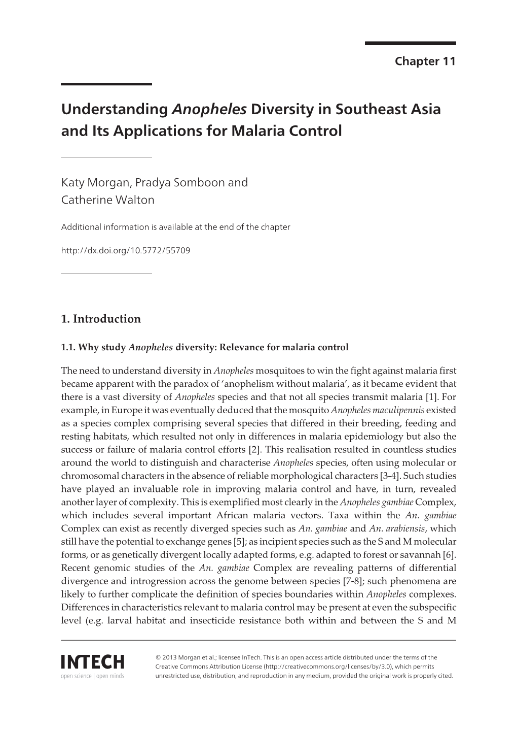 Understanding Anopheles Diversity in Southeast Asia and Its Applications for Malaria Control