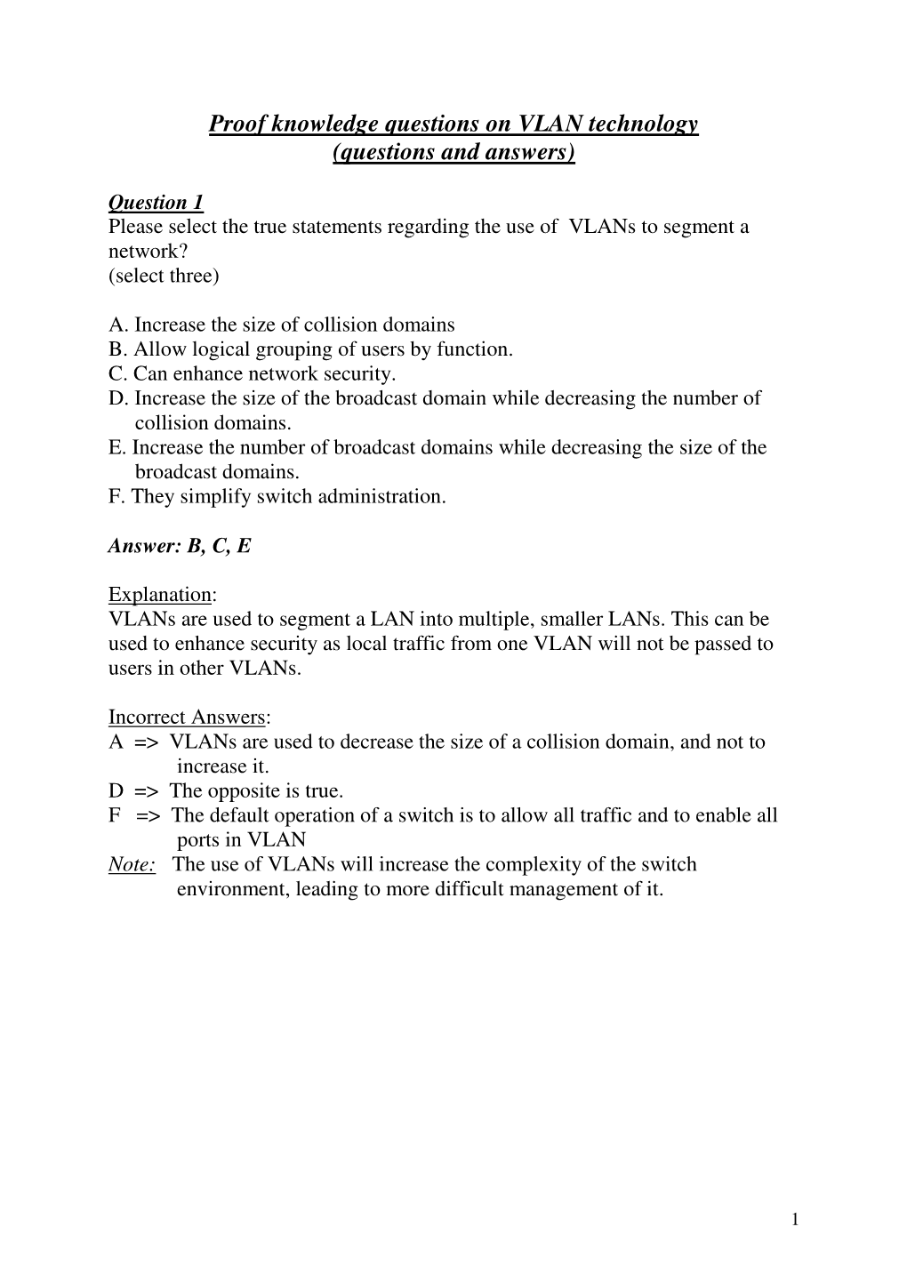 Proof Knowledge Questions on VLAN Technology (Questions and Answers)