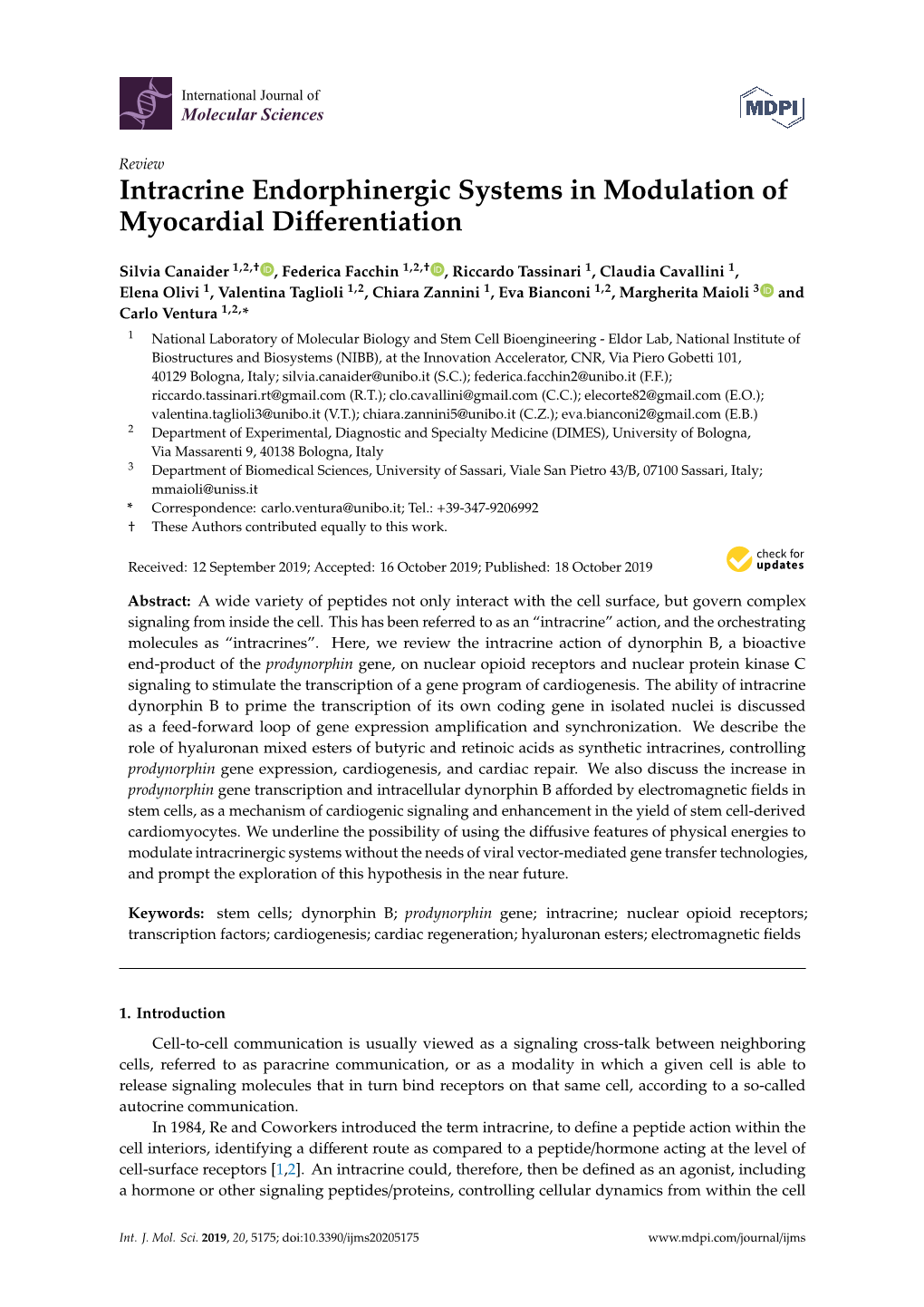 Intracrine Endorphinergic Systems in Modulation of Myocardial Differentiation