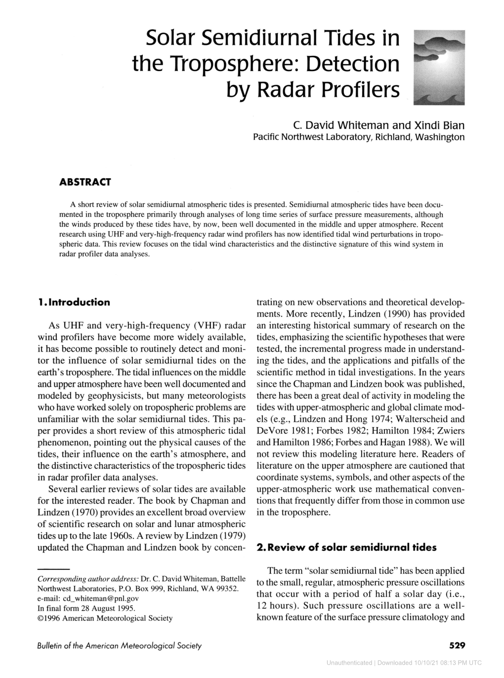 Solar Semidiurnal Tides in the Troposphere: Detection by Radar Profilers