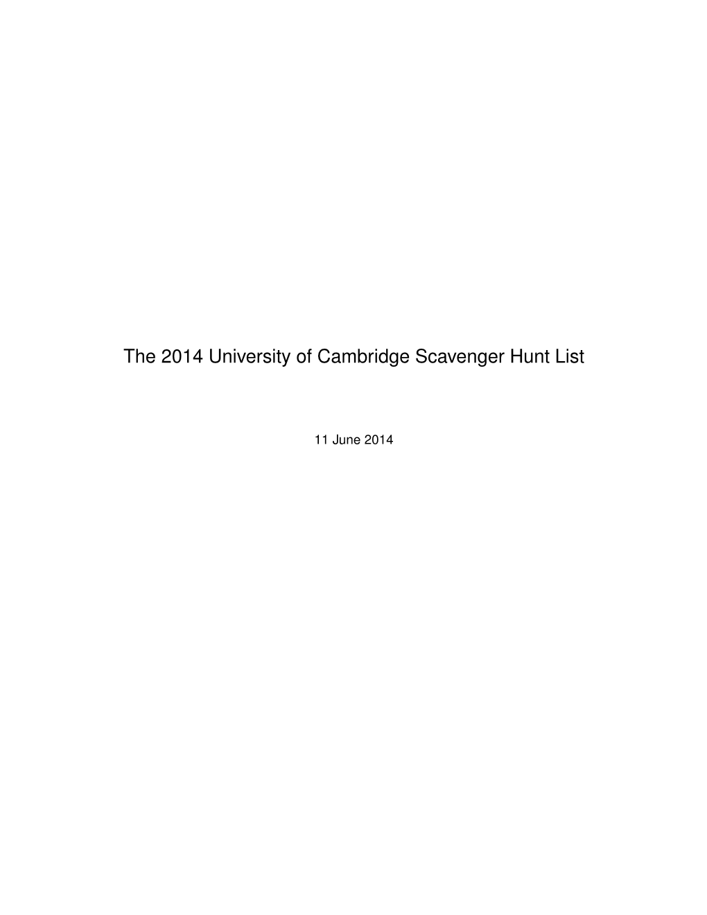 The 2014 University of Cambridge Scavenger Hunt List