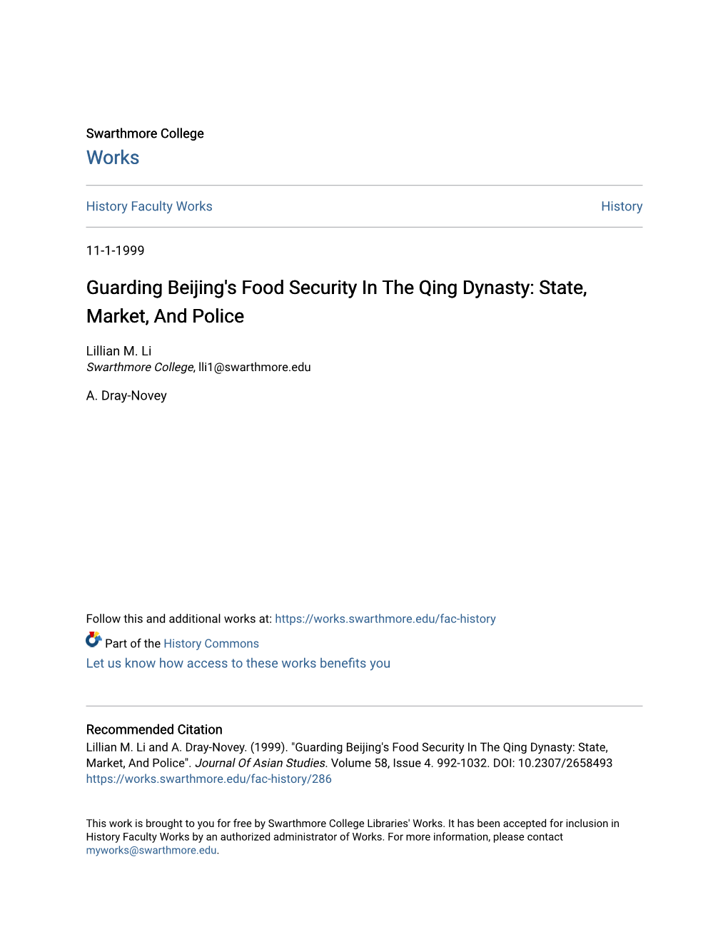 Guarding Beijing's Food Security in the Qing Dynasty: State, Market, and Police