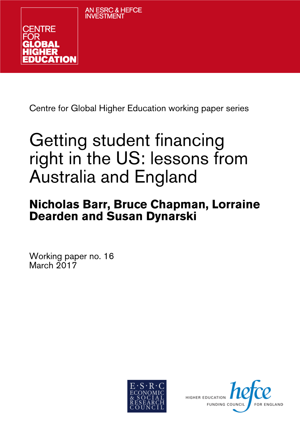 Getting Student Financing Right in the US: Lessons from Australia and England