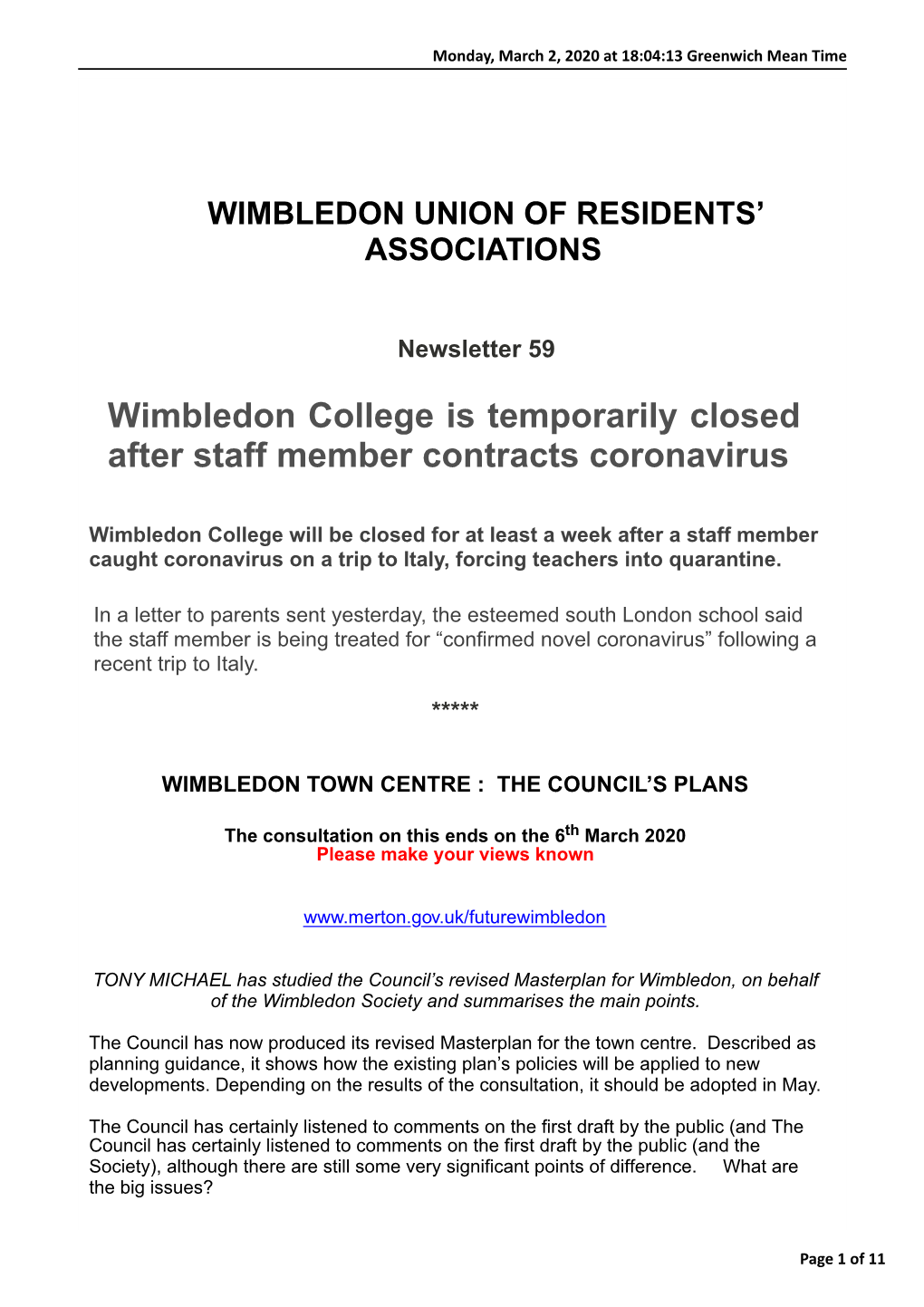 Wimbledon College Is Temporarily Closed After Staff Member Contracts Coronavirus