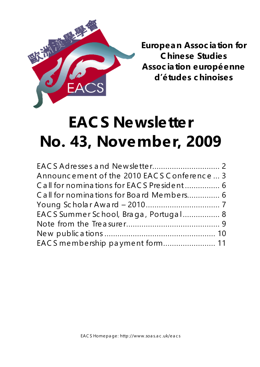 EACS Newsletter No. 43, November, 2009