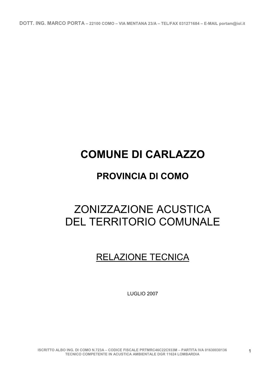 Comune Di Carlazzo Zonizzazione Acustica Del Territorio Comunale