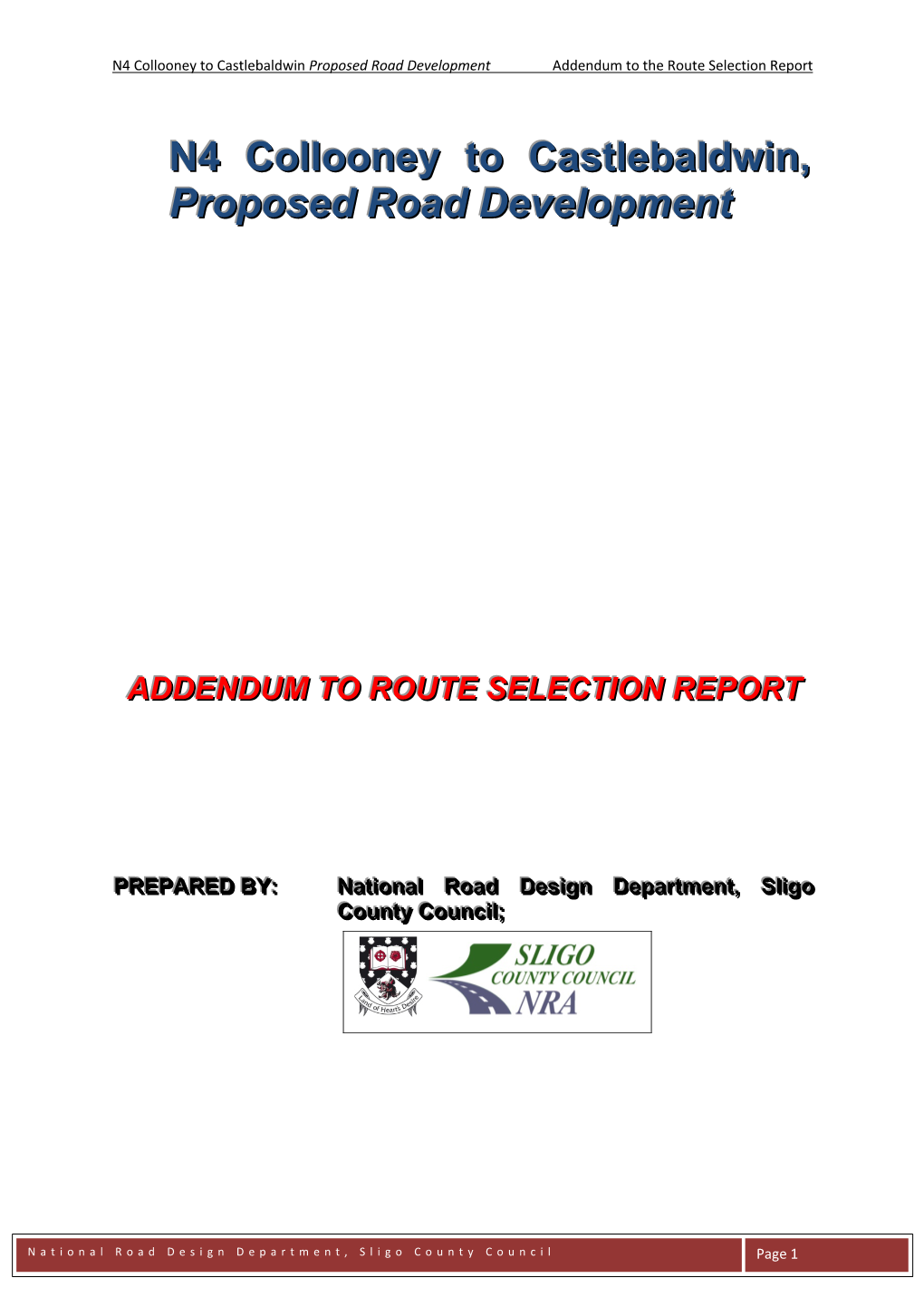 N4 Collooney to Castlebaldwin, Proposed Road Development