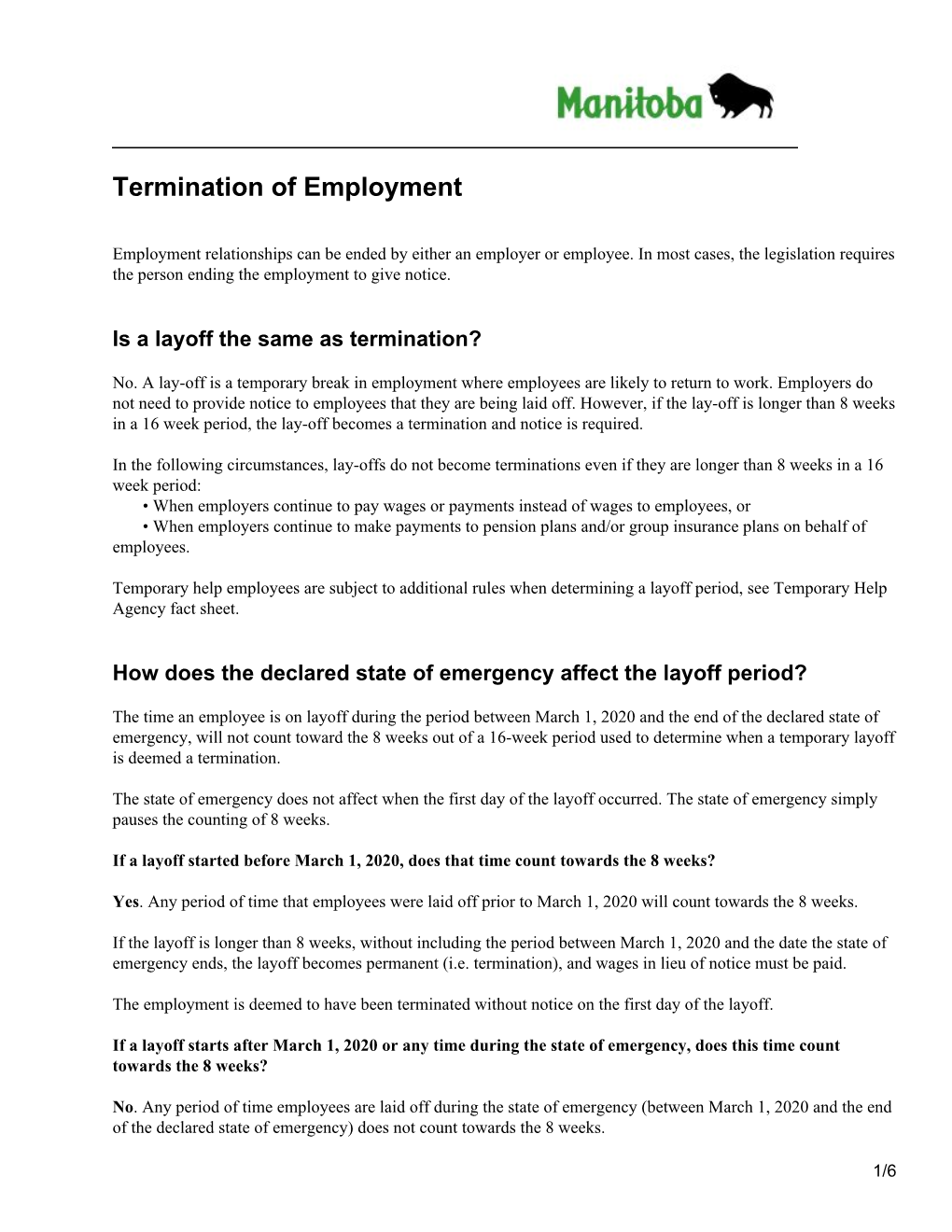 Termination of Employment