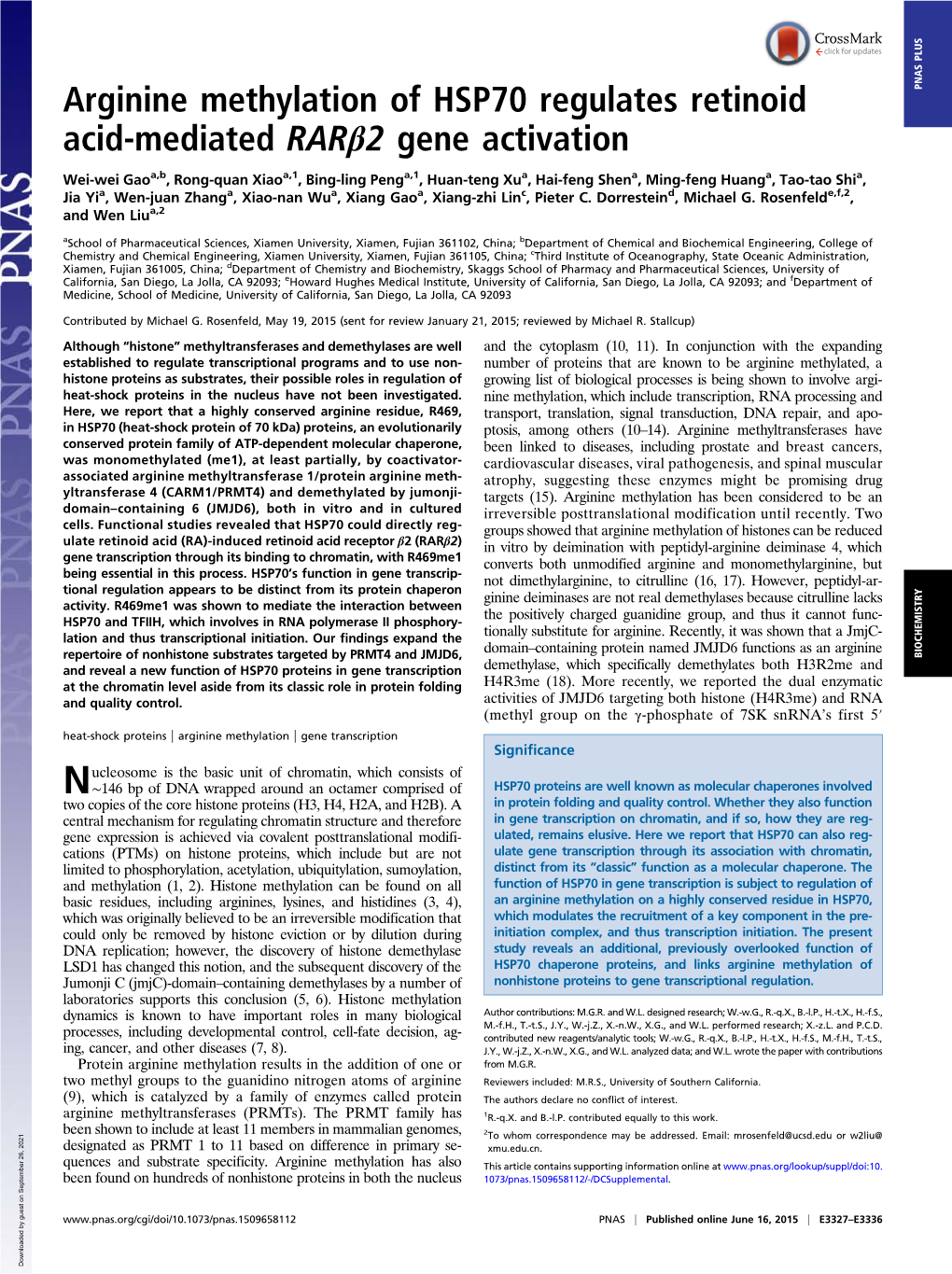 Arginine Methylation of HSP70 Regulates Retinoid Acid